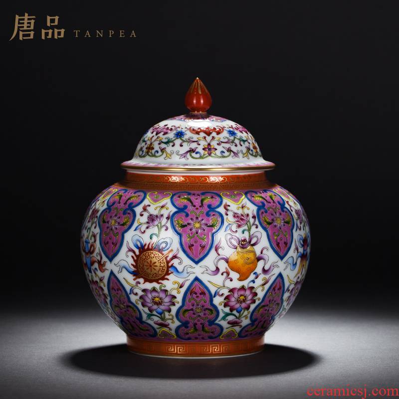 Jingdezhen ceramic tea pot hand eight auspicious general colored enamel pot of Chinese style porch decoration handicraft furnishing articles