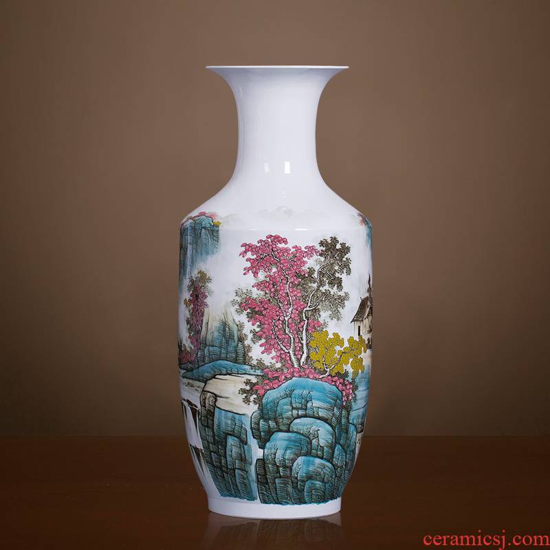 Famous master of jingdezhen ceramics hand - made pastel landscape of large vases, Chinese style sitting room adornment is placed