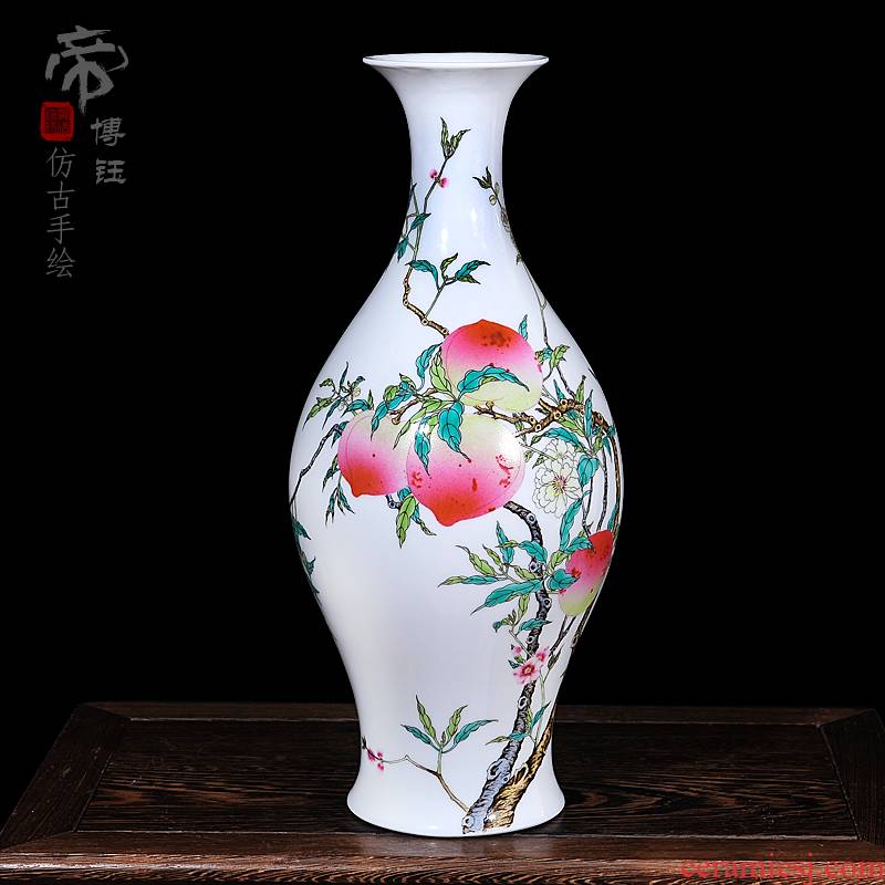 Jingdezhen ceramic crafts antique hand - made pastel peach olive vase vase home furnishing articles in the living room