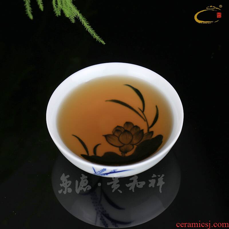 And auspicious jing DE up jingdezhen checking ceramic tea set, tea cup master cup single CPU kung fu tea cups