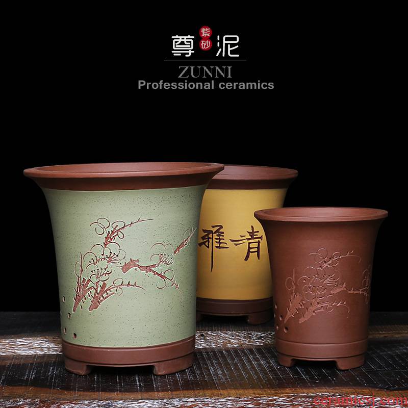 Purple sand flowerpot rose ceramic creative move retro high coarse pottery, green plant crane, very small potted bonsai