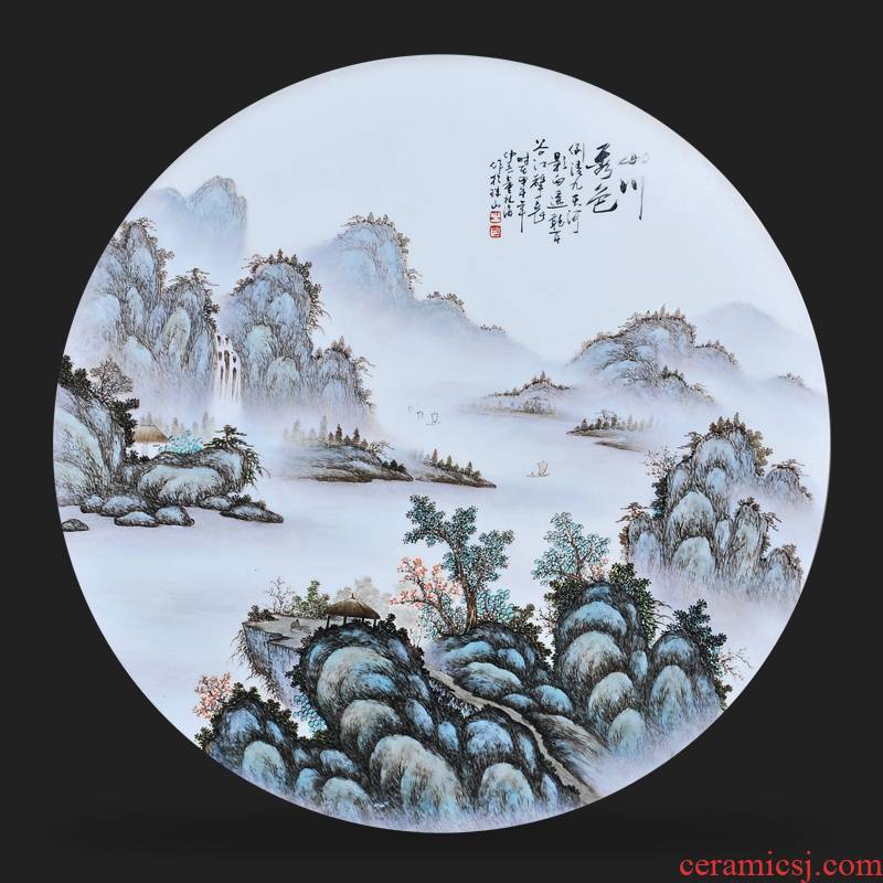 Jingdezhen ceramics Dong Lin, hand - made mountains and sea xiuse porcelain plate painter adornment picture hanging in the sitting room is placed