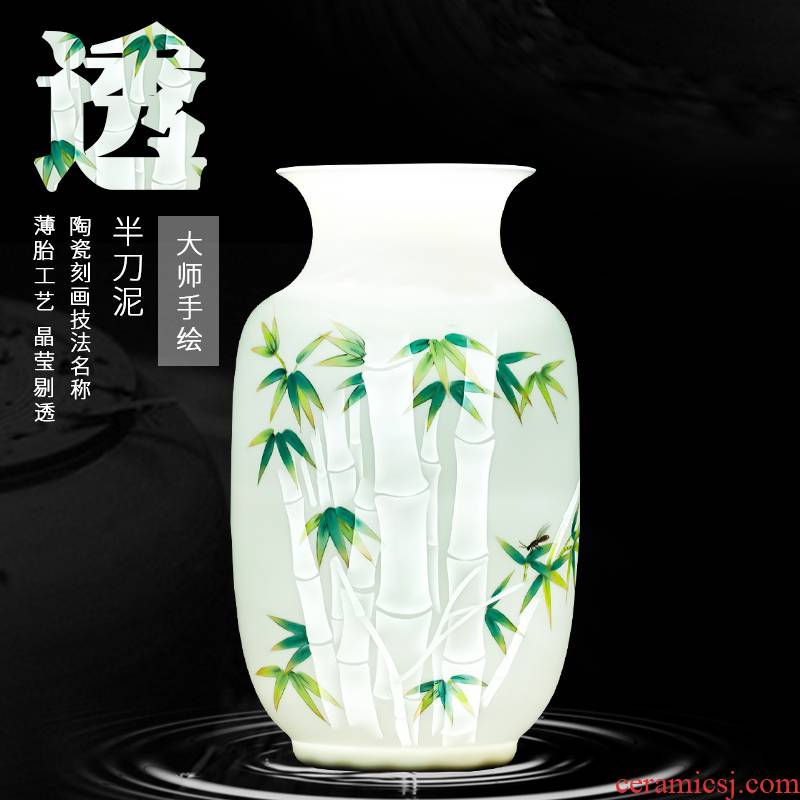 Jingdezhen ceramic masters hand - made vases furnishing articles bamboo report peaceful living room TV cabinet porch decoration business gifts