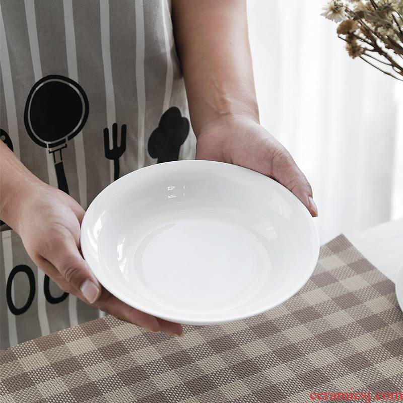 Dish plate household circular pure white ipads porcelain ceramic plate LIDS, deep Dish FanPan flanging with microwave