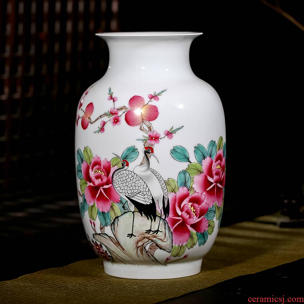Jingdezhen ceramics famous master hand draw pastel wealth longevity vases, flower receptacle modern new Chinese style furnishing articles