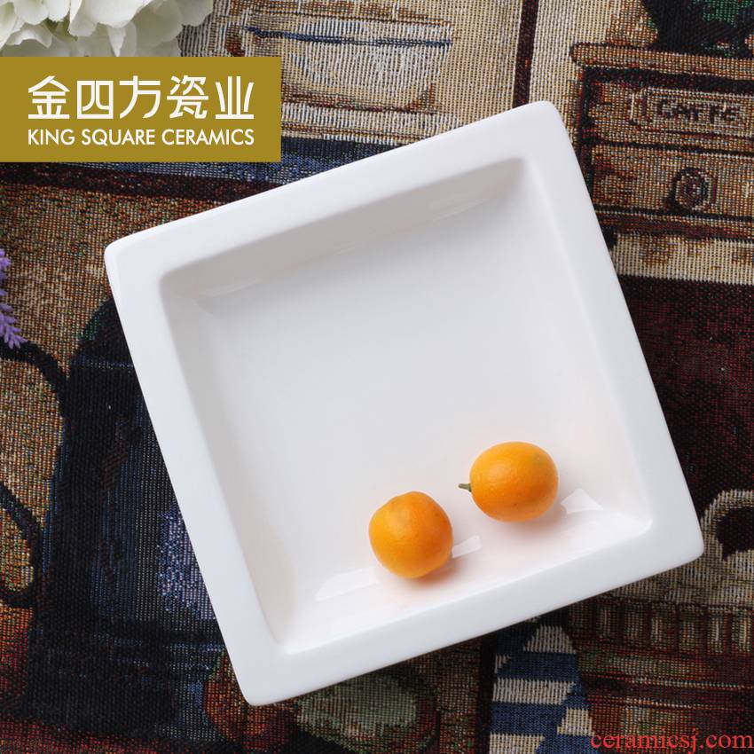 Tangshan gold square pure white ipads China tableware ceramics 8 inch salad bowl bowl of fruit basin rainbow such as bowl soup bowl