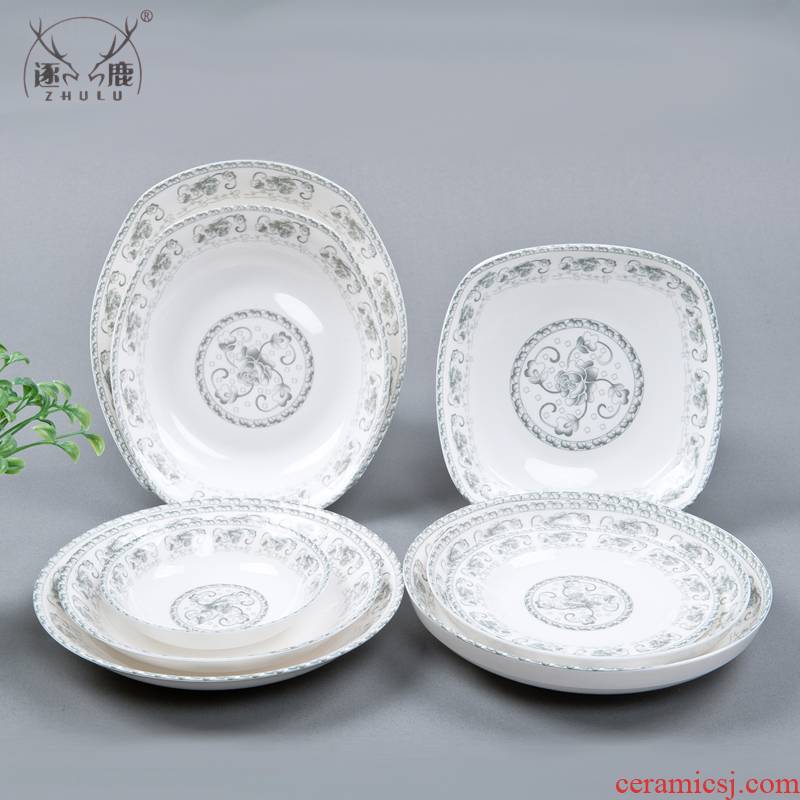 Both flat ceramic plate western food steak dish dish dish fruit bowl plates FanPan microwave tableware suit