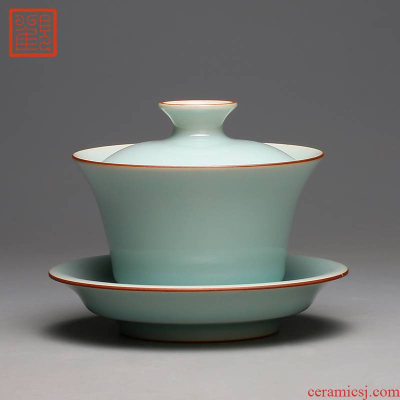 Restoring museum tureen longquan celadon three cups to tureen ceramic kung fu tea set large cover cup tea bowl