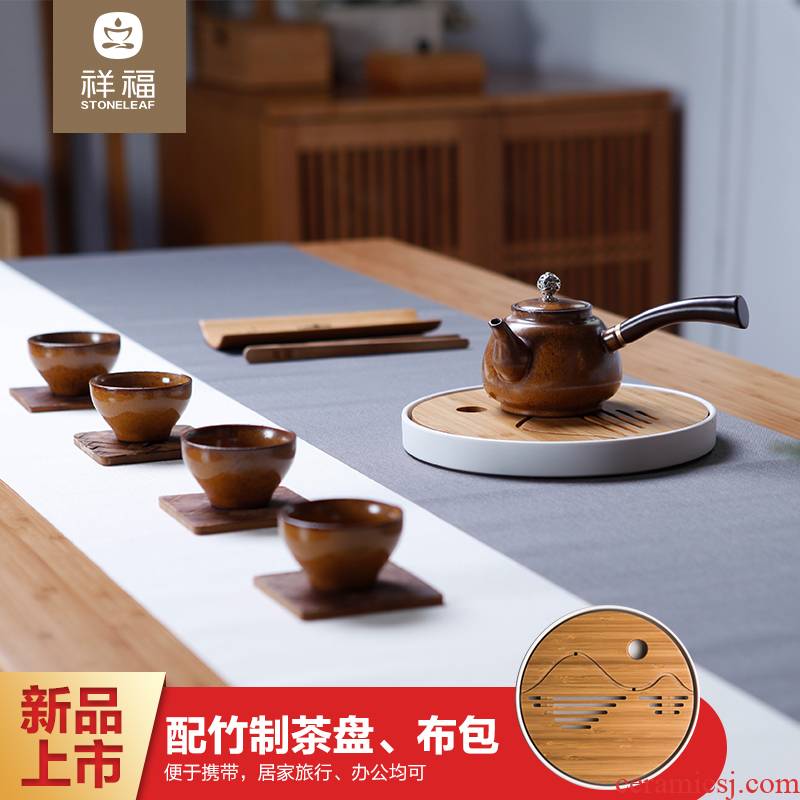 Auspicious fu tea sets ceramic kung fu tea set of coarse pottery Japanese contracted side put the pot of tea set is suing travel