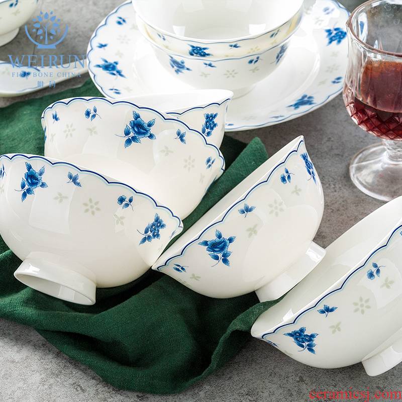 Tangshan only embellish tableware bowls of ipads disc household of Chinese style eat bowl chopsticks dishes glair blue - and - white ceramics