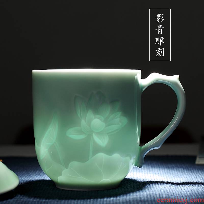 Ceramic cups with cover home tea cups of jingdezhen porcelain cup celadon with cover glass tea set office