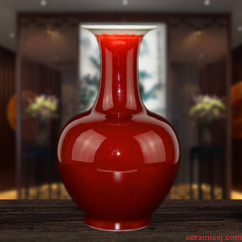 Jingdezhen ceramics red vase furnishing articles I and contracted large living room TV ark, home decoration restoring ancient ways