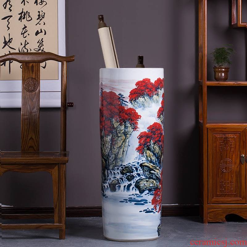 Jingdezhen ceramic hand - made sitting room adornment is placed high quiver of large red vase word calligraphy and painting scroll cylinder
