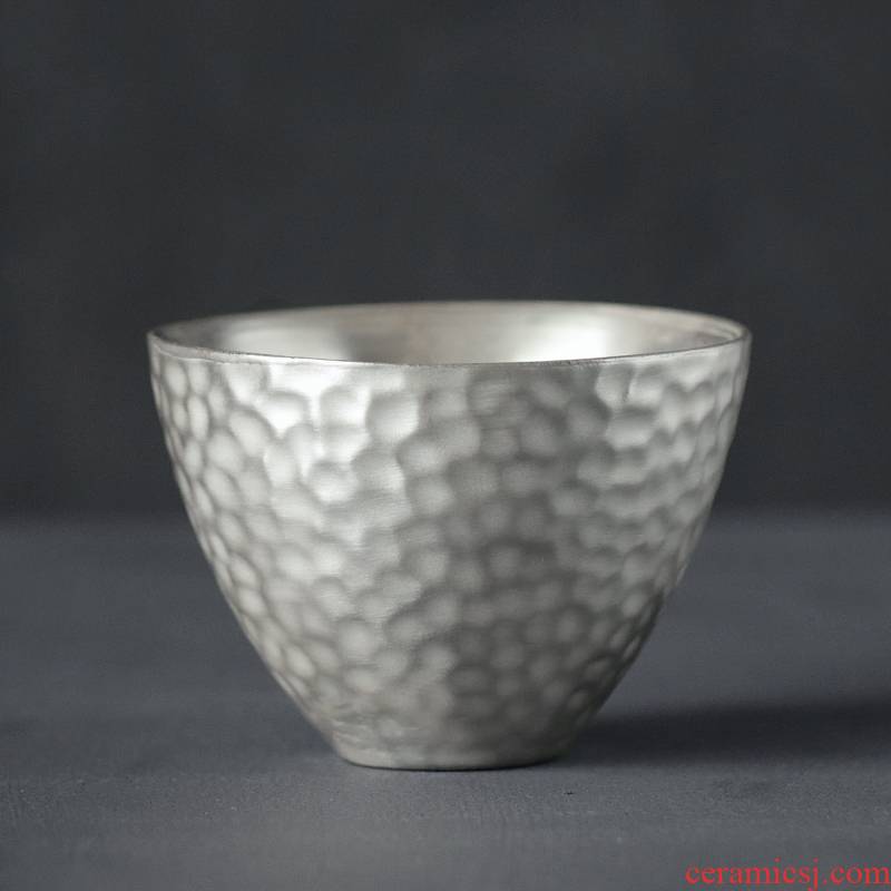 Kay coppering. As 999 silver cup single CPU kung fu tea set silver clasp porcelain hammer cup sample tea cup full checking silver cup