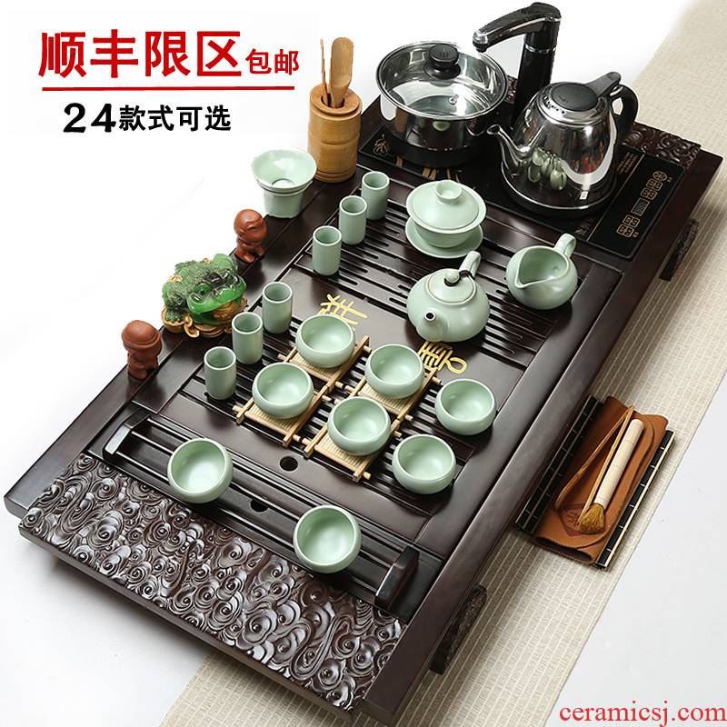 Porcelain heng tong tea set four unity of household ceramics violet arenaceous glass of a complete set of kung fu tea set tea tray accessories