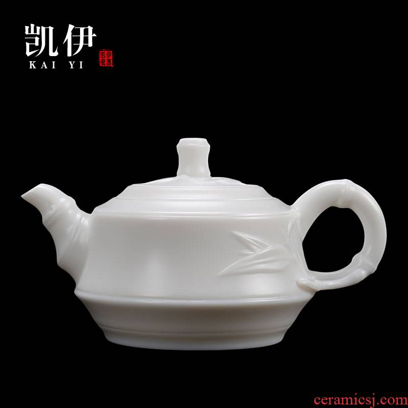 Kate dehua white porcelain craft teapot bamboo pot of kung fu tea set single pot teapot ivory white ceramic household