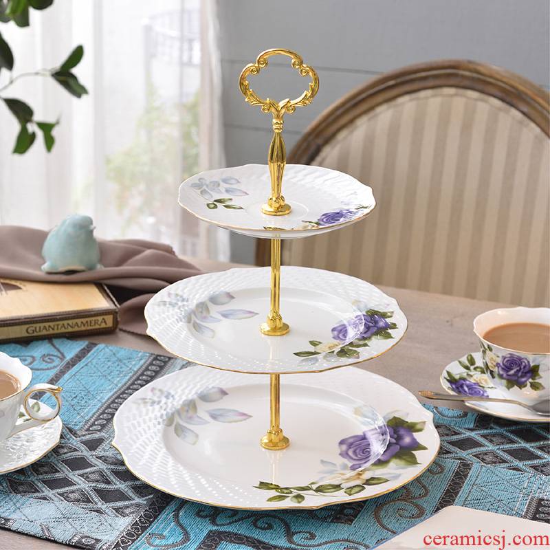 Continental ipads China fruit double disc afternoon tea three dessert cake plate multicolor two the layers of dim sum dry fruit tray shelf