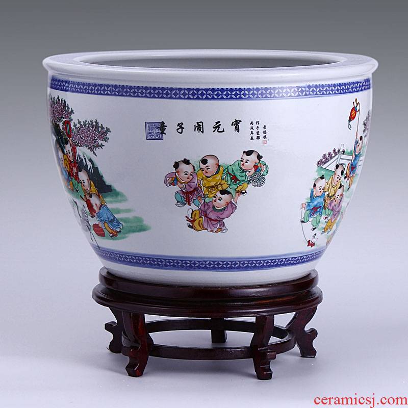 Jingdezhen ceramic filter tank large fountain tortoise cylinder goldfish bowl lad yuanxiao