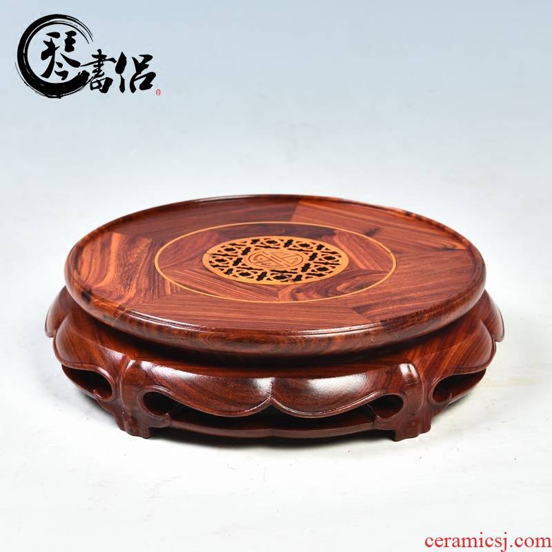 Pianology picking mahogany base round flower pot base solid wood home decoration wooden craft wooden furnishing articles