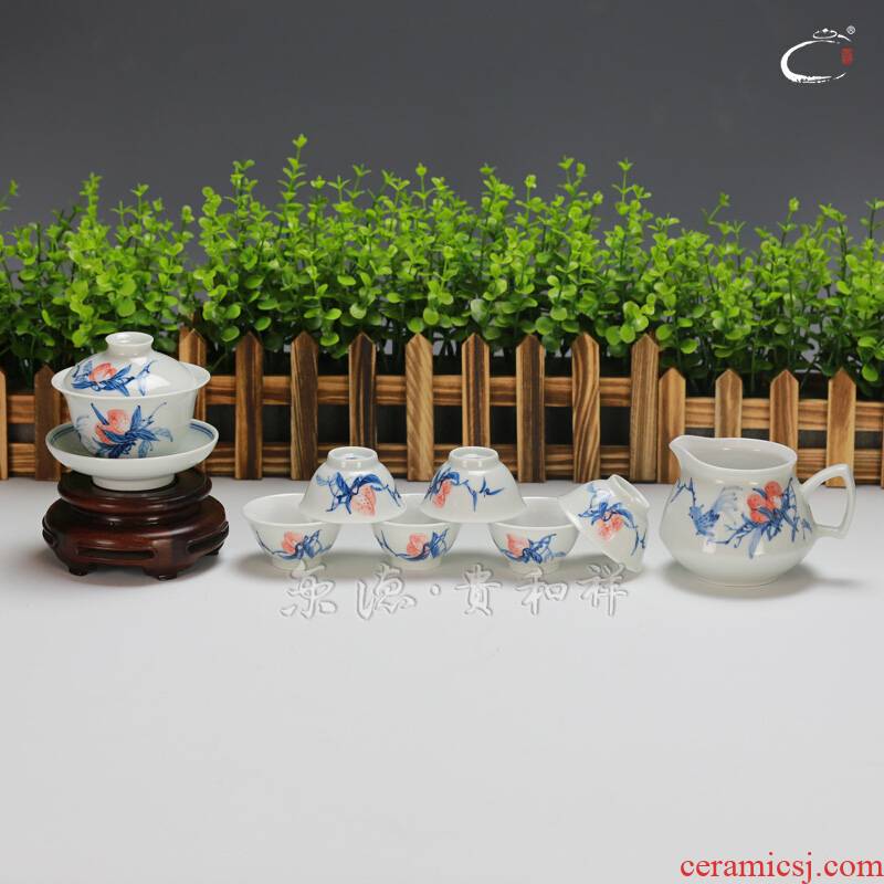 And auspicious jingdezhen hand - made high temperature ceramic kung fu tea set gift of a complete set of longevity fruit best tureen group