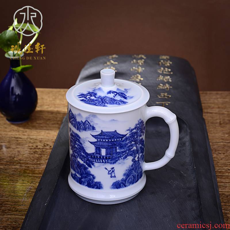 "Custom" cheng DE hin kung fu tea set, jingdezhen ceramic hand - made office cup 1 blue cup carefree