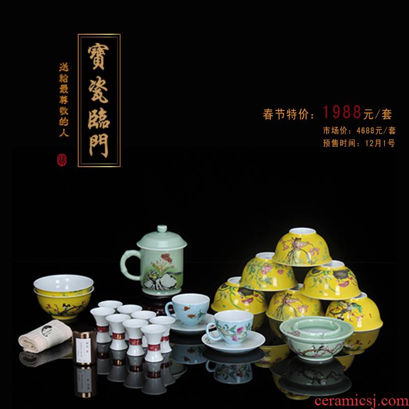 Treasure jingdezhen porcelain Lin bao porcelain rimmon 2017 lunar New Year gift of high - grade checking tableware suit