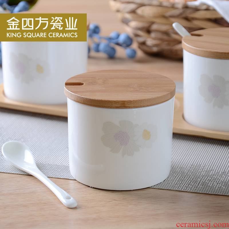 Gold square creative ipads ceramic practical bamboo home with run kitchen condiment jar caster box combination suit