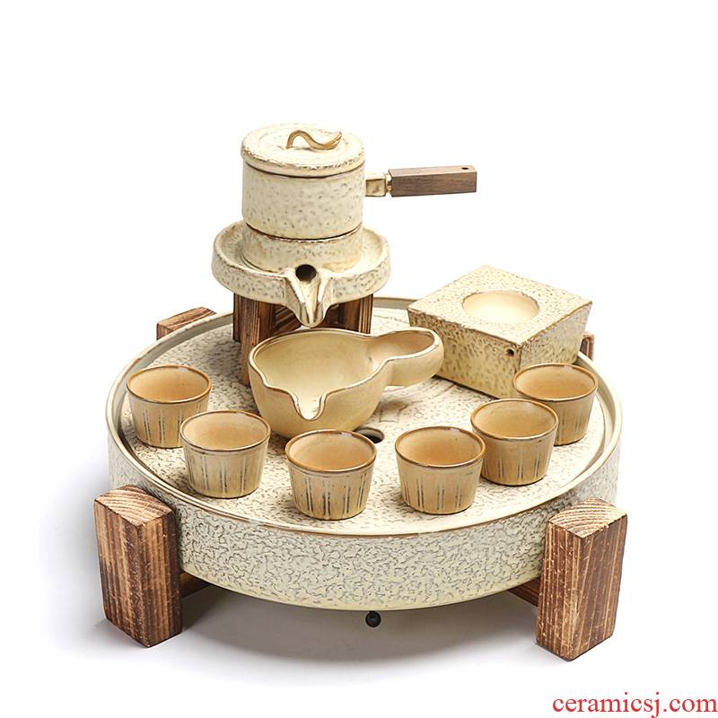 True sheng creative the original coarse ceramic tea set a complete set of kung fu tea tea tray automatically ceramic hot teapot