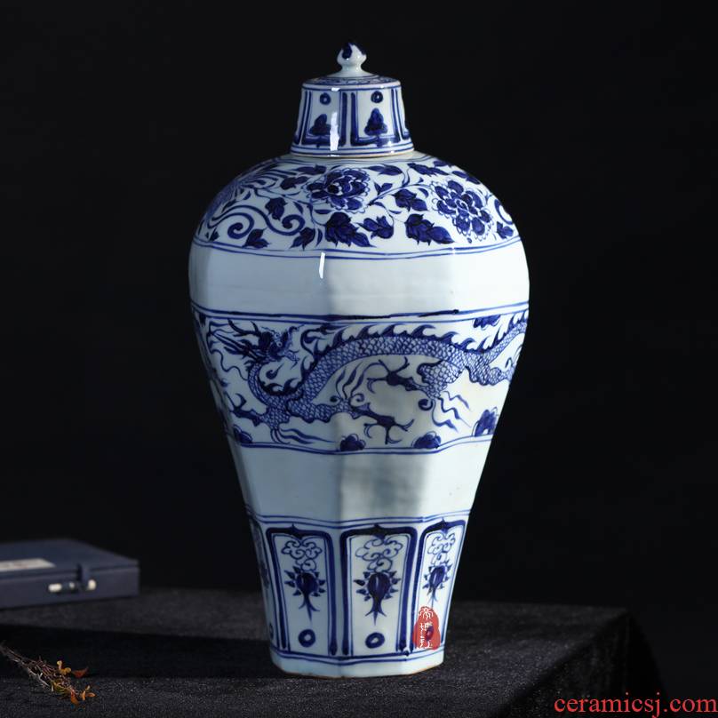 Jingdezhen ceramics antique hand - made Ming yuan blue and white porcelain dragon vase sitting room home furnishing articles