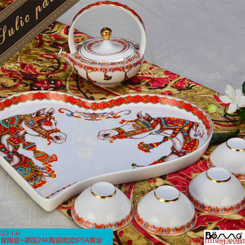 6 head heart - shaped misty Oriental design wedding gifts continental arc DE triomphe ipads China tea set leather box packing