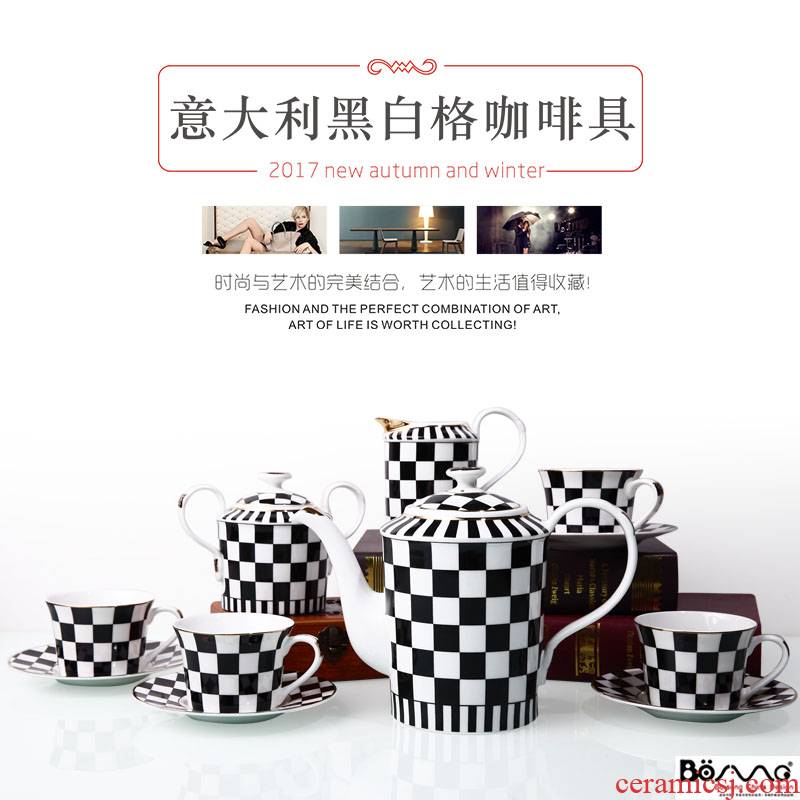 European ceramic coffee set English afternoon tea set in Italy, black and white case safflower tea saucer gift box packaging sales