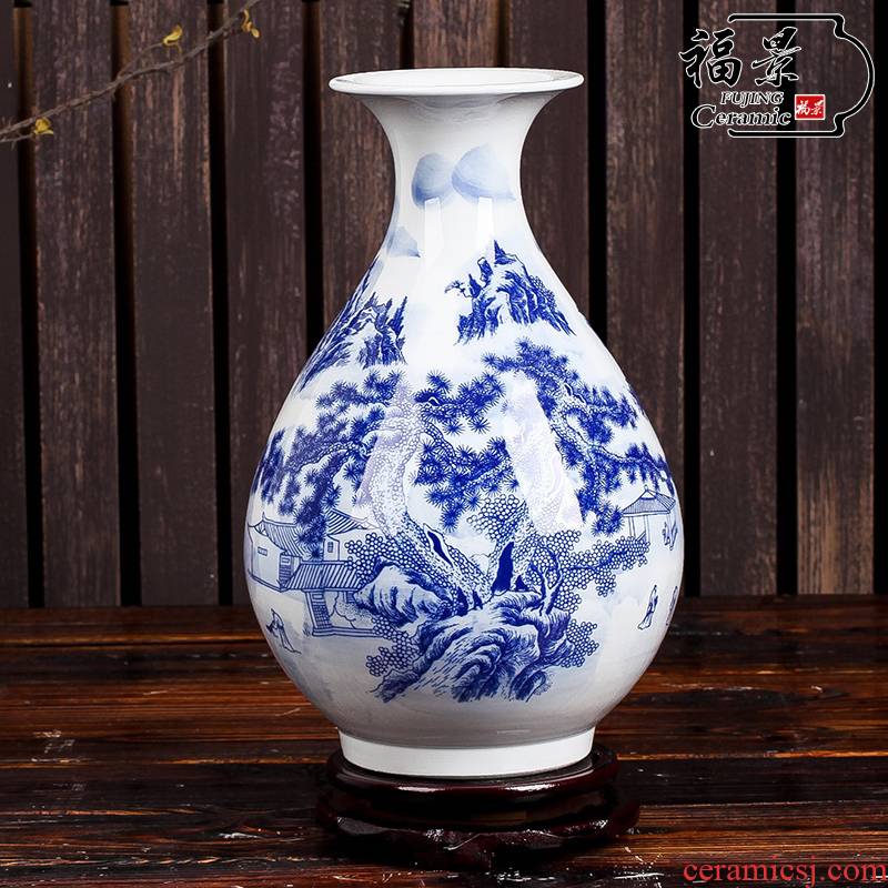 Vase okho spring furnishing articles contracted modern home decoration decoration landscape of blue and white porcelain ceramic Chinese style picture