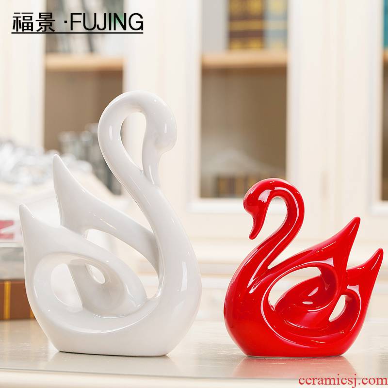 Home Home decoration wedding gift ceramics creative living room TV ark, place a modern white swan