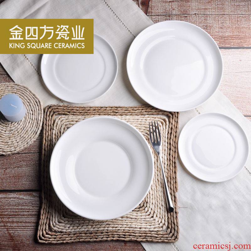 Gold square pure white ipads porcelain tableware plate beefsteak disc sushi plate flat circular plate western - style food plate