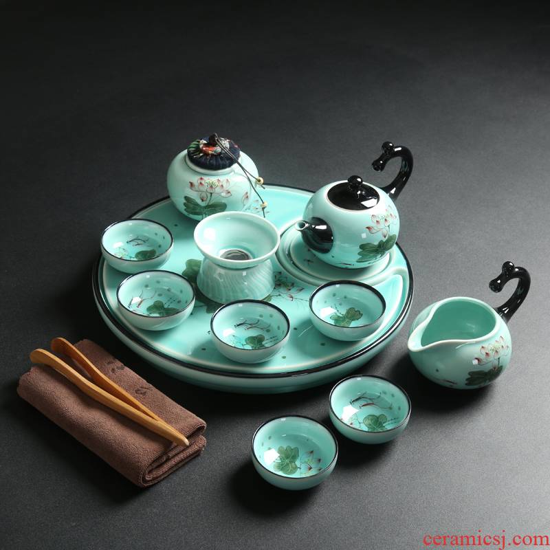 Porcelain heng tong kung fu tea set celadon suit household ceramics girder of a complete set of ceramic tea tray was a pot of tea cups
