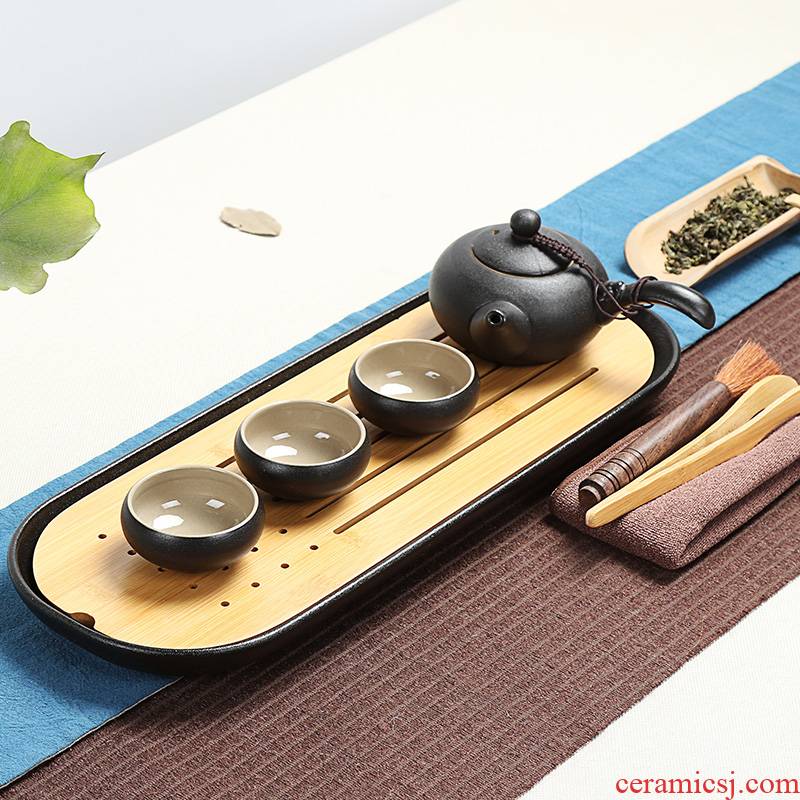 Xin arts margin contracted household travel portable kung fu tea set ceramic tea set dry terms plate set bamboo tea tray tea set