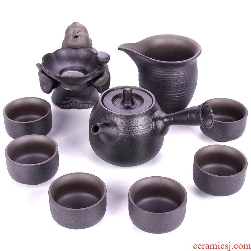 Kung fu tea set of black suit zen rhyme teapot tea cups tureen) Japanese the whole set of ceramic tea set