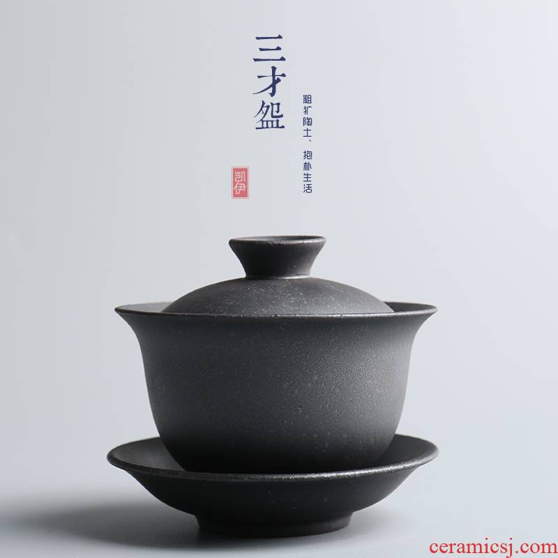 New kay only three bowls of ceramic tieguanyin tea tureen tea bowl of black gold large bowl