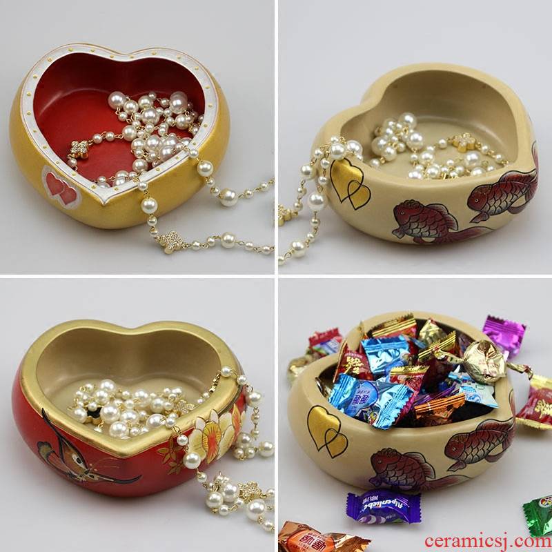 Creative receive a box of heart - shaped handicraft ornament desktop sundry receive a multi - function receive box of ceramic jewelry box