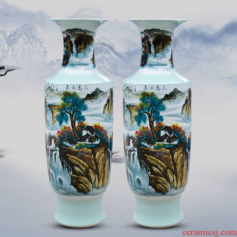 Jingdezhen ceramic hand - made pastel of large vase furnishing articles high mountain water long sitting room adornment hotel opening gifts