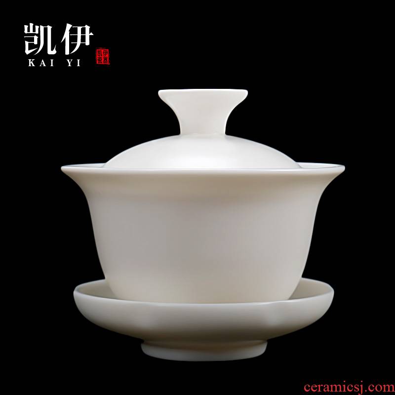 Kate dehua white porcelain craft teapot only three tureen kung fu tea set three cup teapot white ceramic household