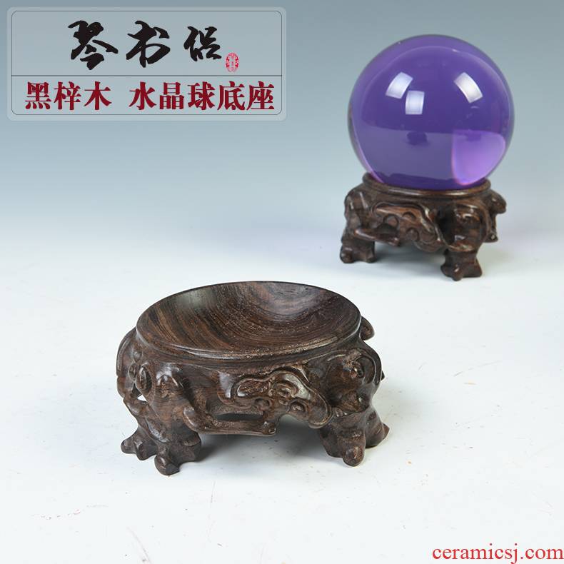 Black catalpa wood, crystal ball base solid wood base egg decorating seat gourd walnut real wood, hollow base