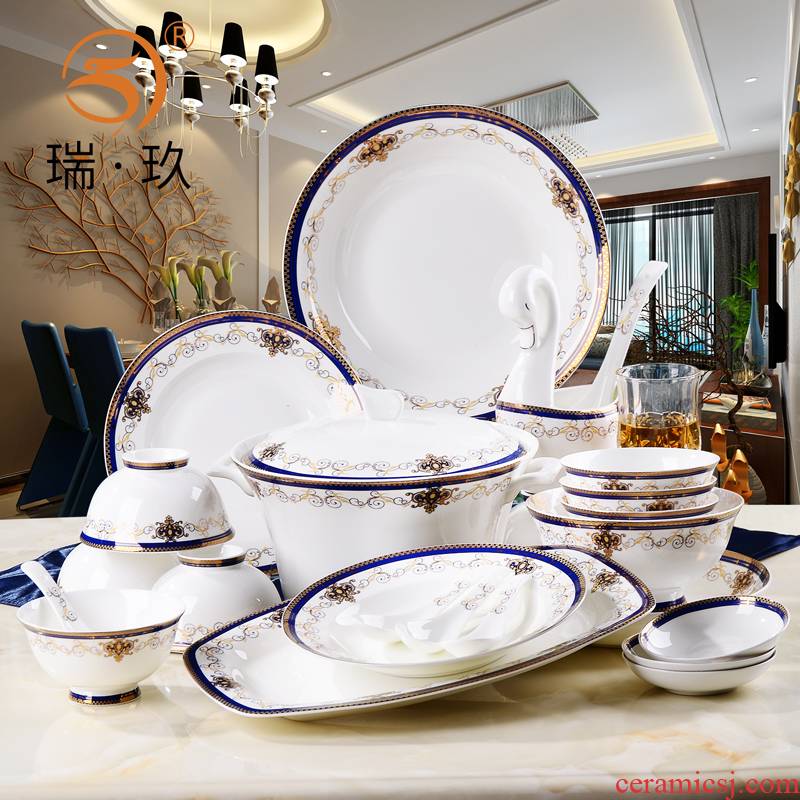 Tangshan ipads porcelain tableware kit European - style key-2 luxury up phnom penh ipads porcelain ceramic dishes set household housewarming gift box
