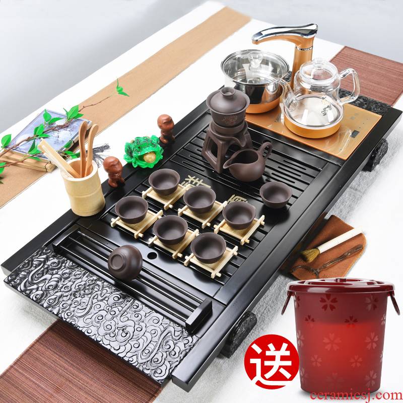 ZongTang household kung fu tea set tea tray was solid wood tea table of a complete set of ceramic tea set automatic four unity tea sea