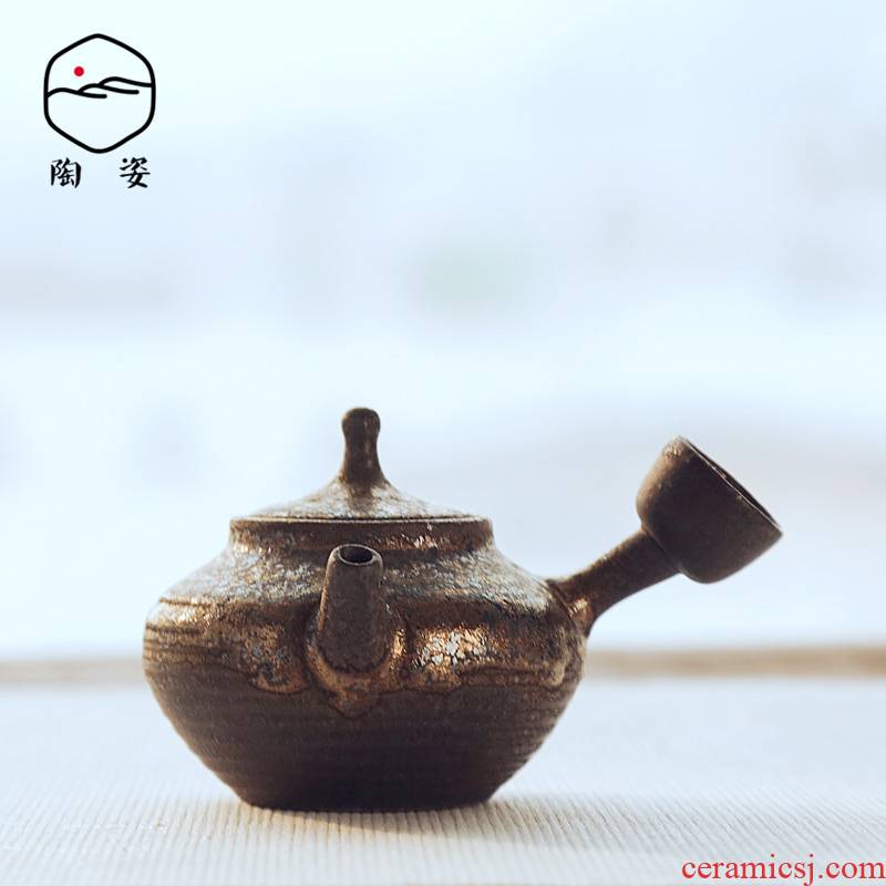 TaoZi gold embroidery up kung fu ceramic teapot gold embroidery glaze side the pot of Japanese zen tea restoring ancient ways