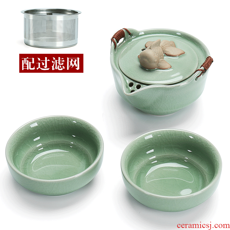 Dragon brother yongxun piece crack glass ceramic up one pot 2 two cups of domestic portable travel kung fu tea set the teapot