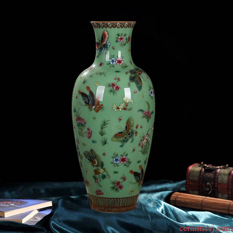Jingdezhen ceramics pea green, antique hand - made butterfly vase decoration home decoration goddess of mercy bottle handicraft furnishing articles