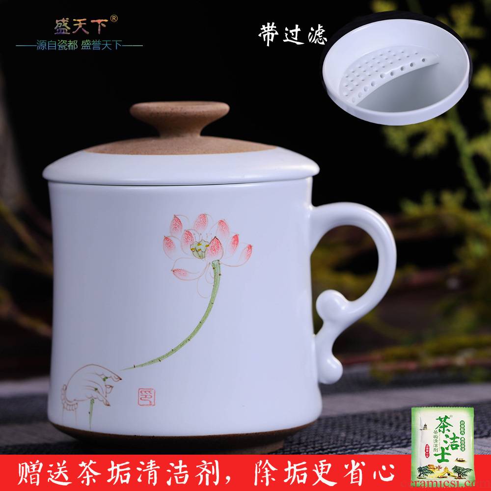 Jingdezhen ceramic hand - made teacup with cover filter cup tea cup of water glass tea set personal office meeting