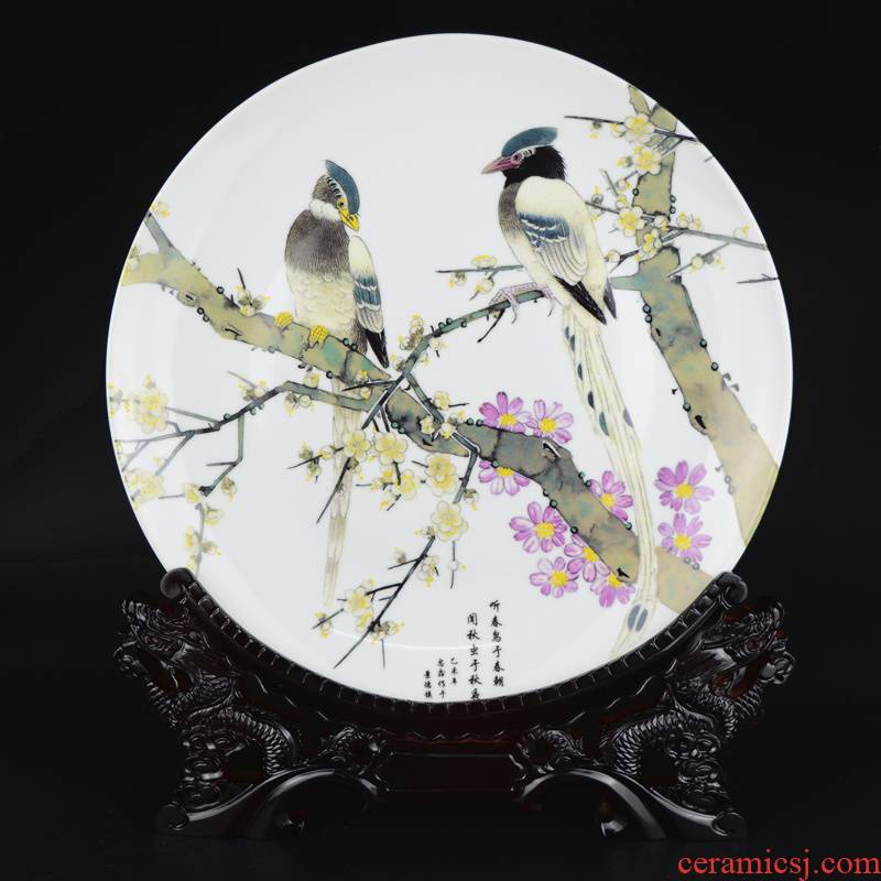 Jingdezhen ceramics flower and - bird painting decorative plate hanging dish large sitting room rich ancient frame plate furnishing articles of handicraft