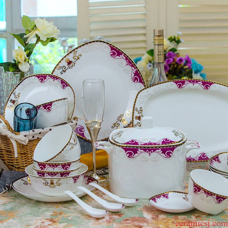 European ipads bowls plate sets of high - grade porcelain tableware combination square bowl dish bowl chopsticks creative household ceramics